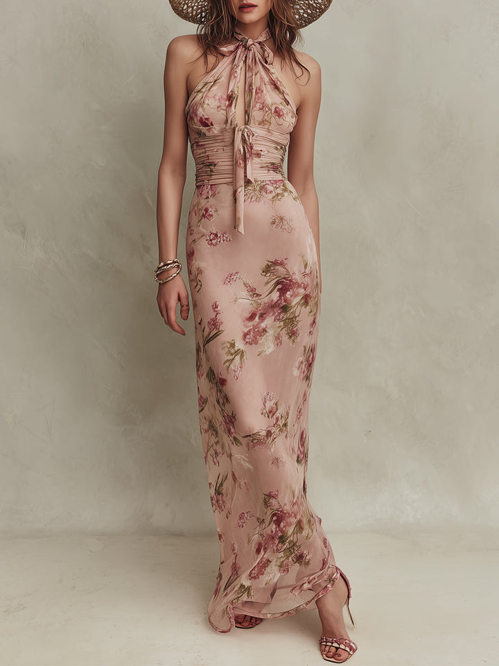 Lia | Elegant Floral Halter Backless Maxi Dress