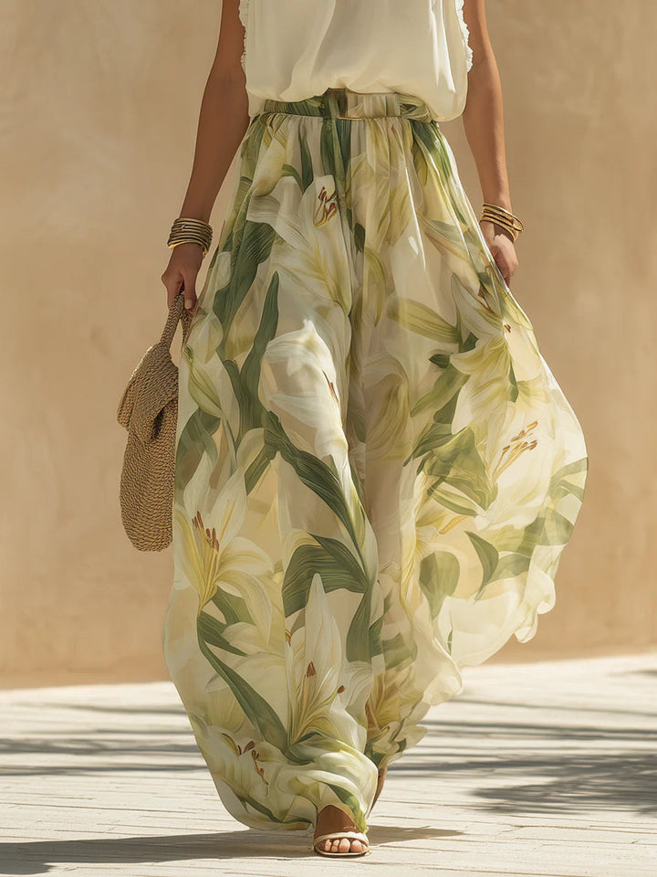 Suzanne | Elegant Floral Wide Leg Two Piece Set