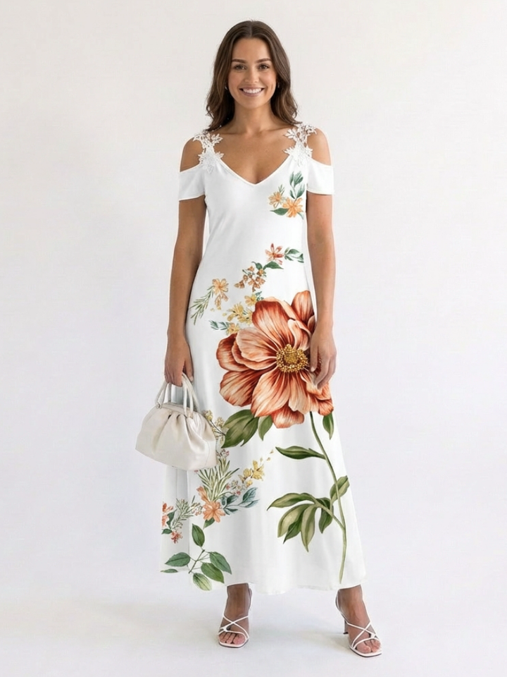 CAMILA | FLORAL OFF-SHOULDER A-LINE MAXI DRESS