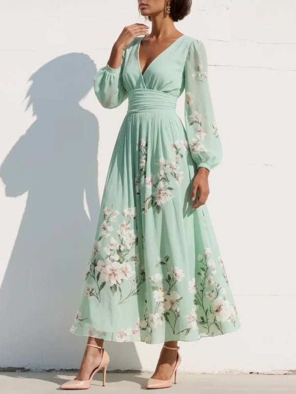 Suzanne | Elegant Floral Pleated Maxi Dress